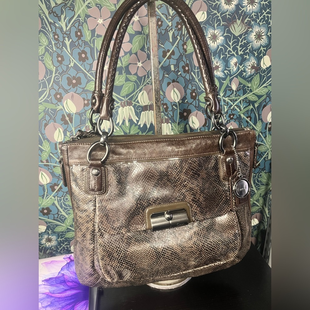 Coach Embossed Kristin Satchel Brown Python Leath… - image 8